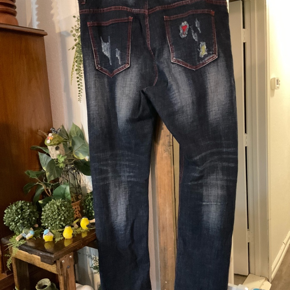 Source Unknown Men's Straight Jeans With Red And … - image 3